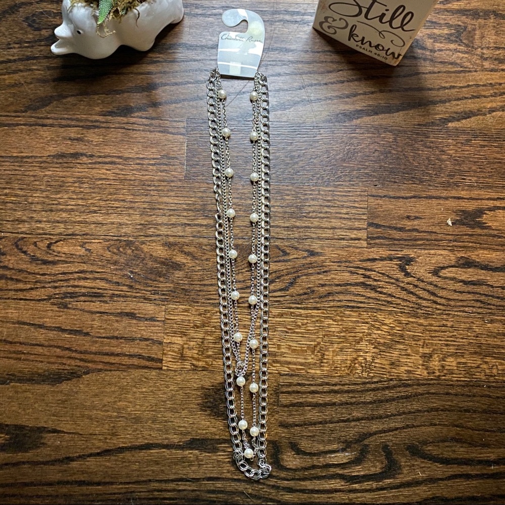 👑 4 for $25 👑 NWT long silver necklace 3 in 1
